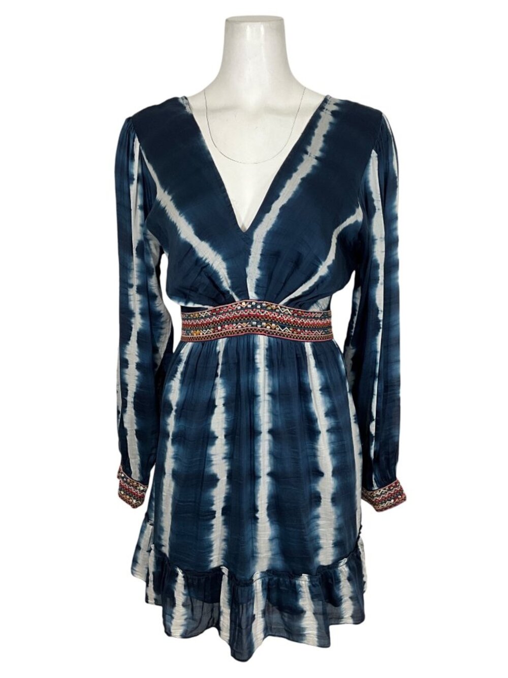 Anthropologie Verb by Pallavi Singhee Beaded Tie-Dye Mini Dress M Blue - Picture 6 of 16